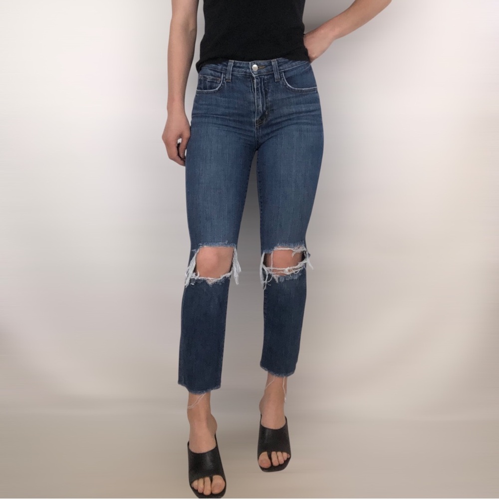 L’AGENCE Audrina Straight High Rise Classic‎ Vintage Worn Destruct Size 25